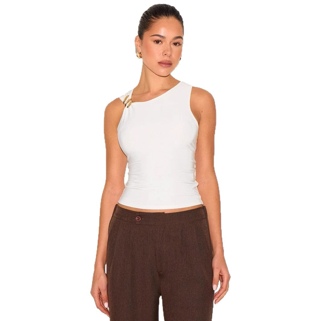 Damen Elegantes Top mit asymmetrischem Schnitt und dekorativen Riegeln Drune