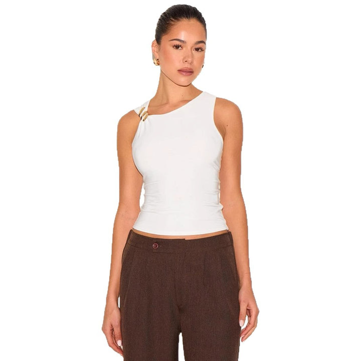 Damen Elegantes Top mit asymmetrischem Schnitt und dekorativen Riegeln Drune