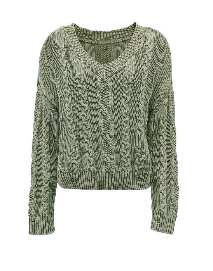 Damen kuscheliger Grobstrickpullover mit V-Ausschnitt und Zopfdesign Drune