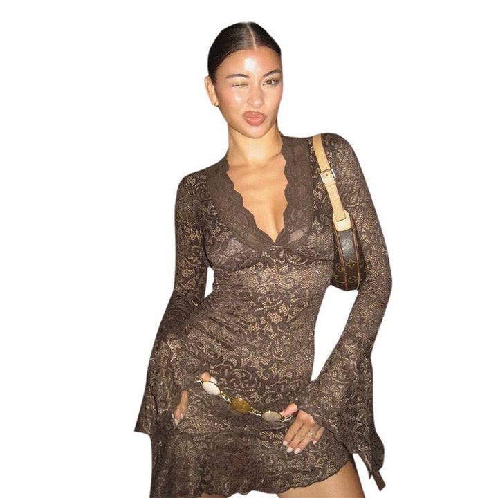 Damen Spitzenkleid mit eleganten Volants Drune