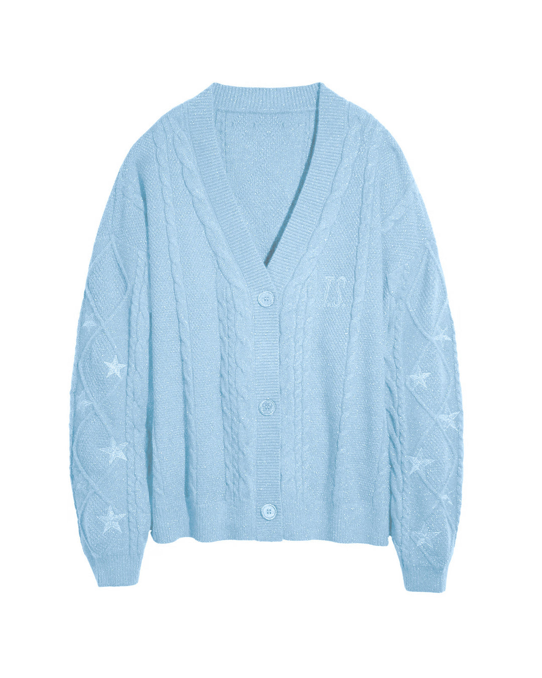 Damen nan großzügiger Grobstrick-Cardigan mit Zopfmuster, V-Ausschnitt und Sternstickereien Drune