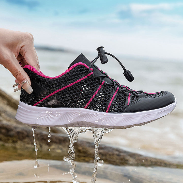 Damen nan atmungsaktiver Netzstoff-Sneaker mit Kordelzugverschluss, ultraleichter EVA-Flexsohle und gepolstertem Fersenkragen Drune