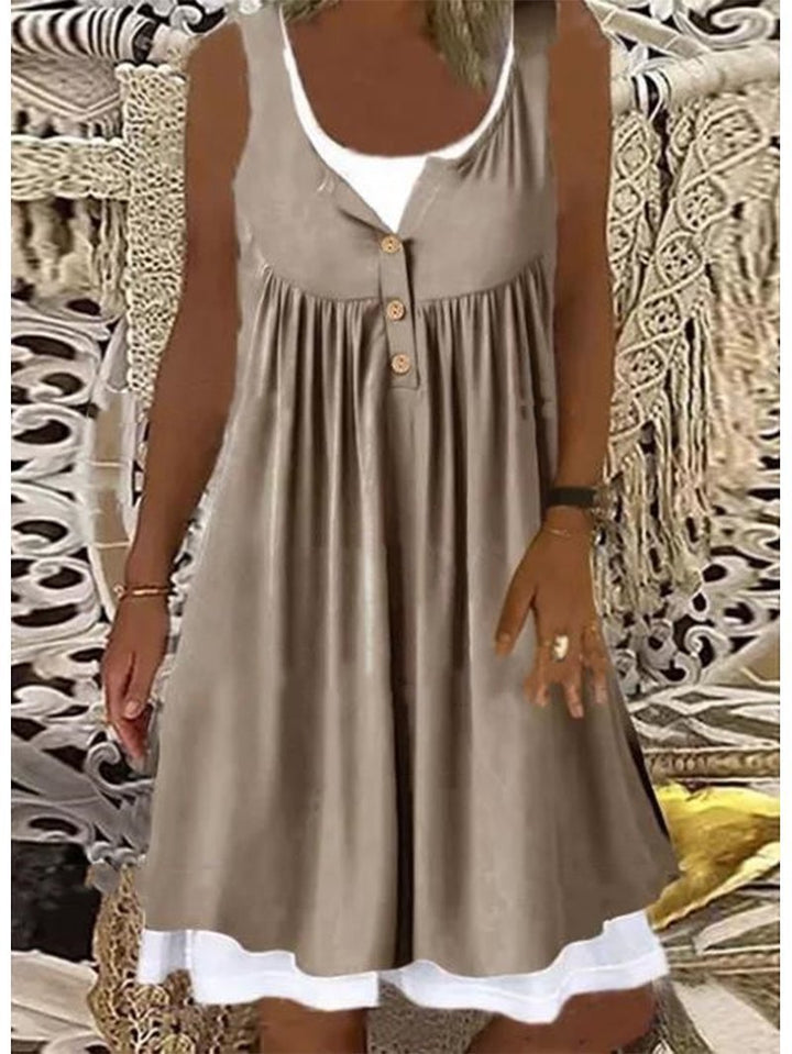 Damen Sommerliches Freizeitkleid mit dekorativen Knopfdetails und ausgestelltem Rock Drune