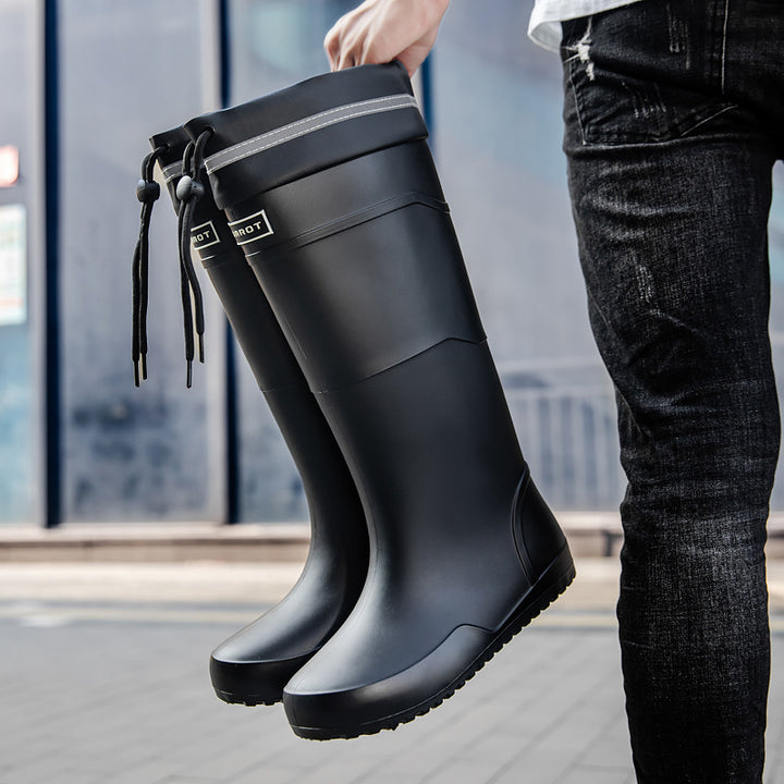 Herren wasserdichte kniehohe Gummistiefel mit verstellbarem Schaftverschluss und rutschfester Profilsohle Drune