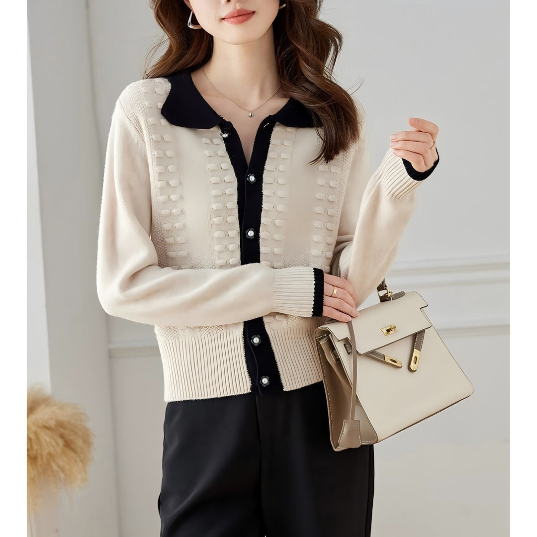 Damen Strickjacke mit elegantem Kragen und Knopfdetail Drune