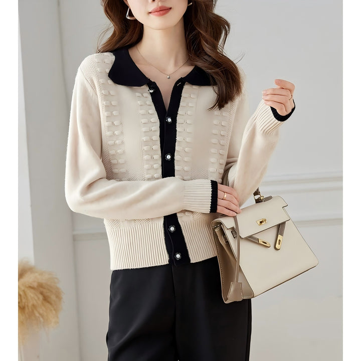 Damen Strickjacke mit elegantem Kragen und Knopfdetail Drune