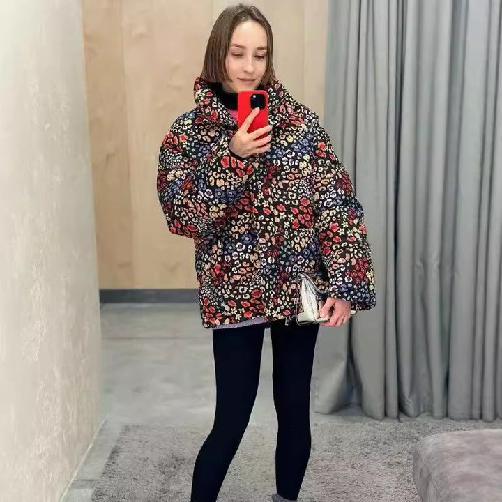 Damen Leichte Steppjacke mit aufregendem Leopardenmuster und praktischen Taschen Drune