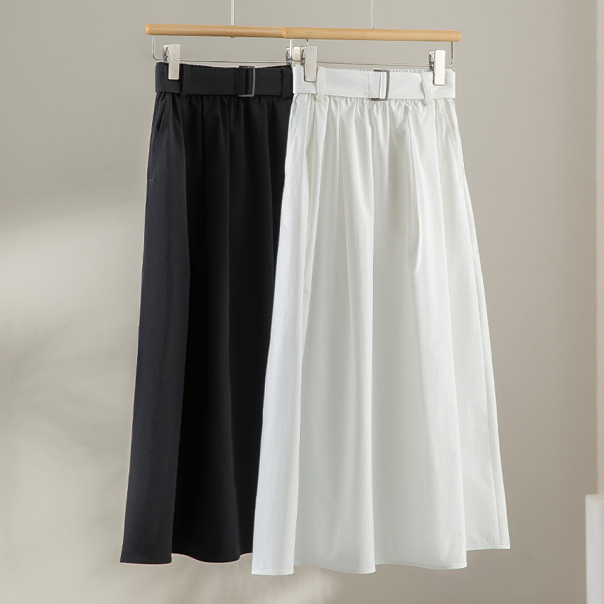 Damen Midilanger A-Linien-Rock mit hoher Taille, Faltenwurf und Taillengürtel Drune