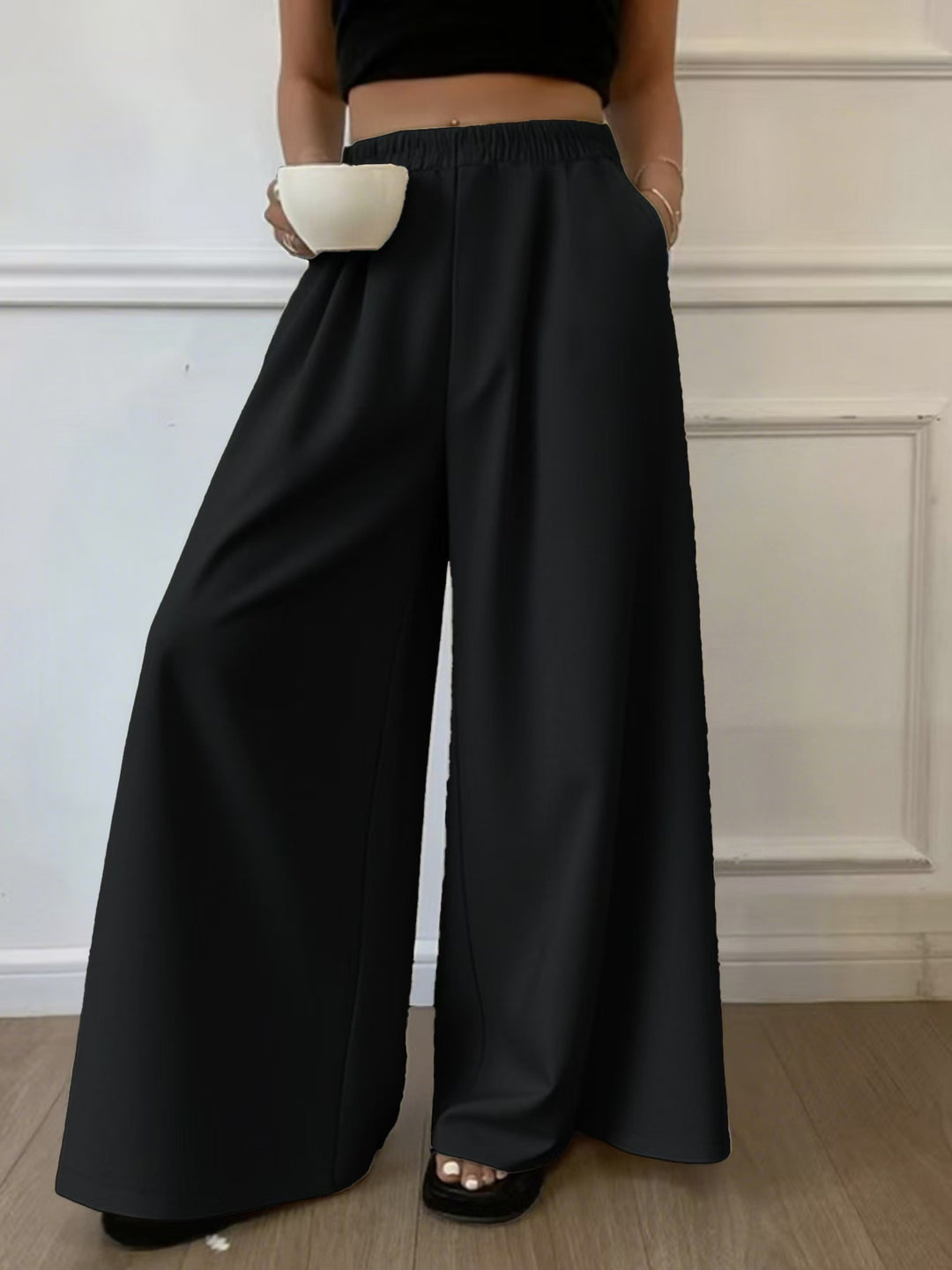 Damen Palazzo‑Hose mit hohem Elastikbund, weitem Bein und Seitentaschen Drune