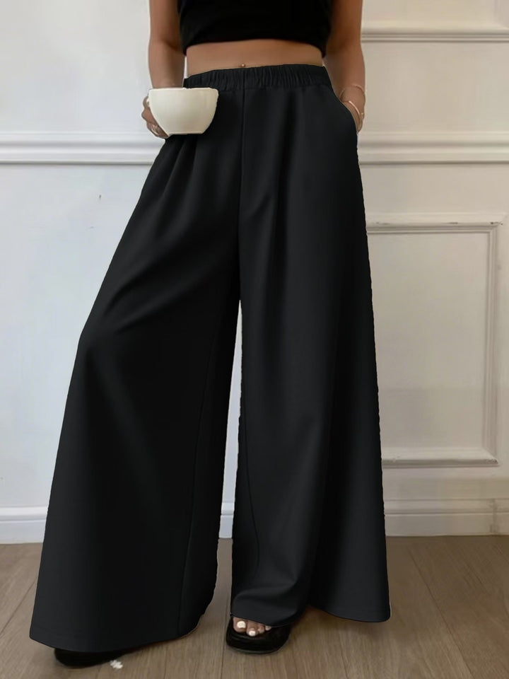 Damen Palazzo‑Hose mit hohem Elastikbund, weitem Bein und Seitentaschen Drune