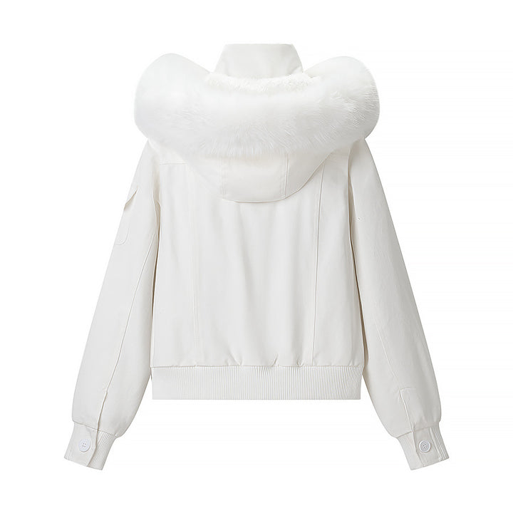 Damen Kurzjacke mit wattierter Fütterung, Kapuze mit Kunstfellbesatz und geripptem Saum Drune