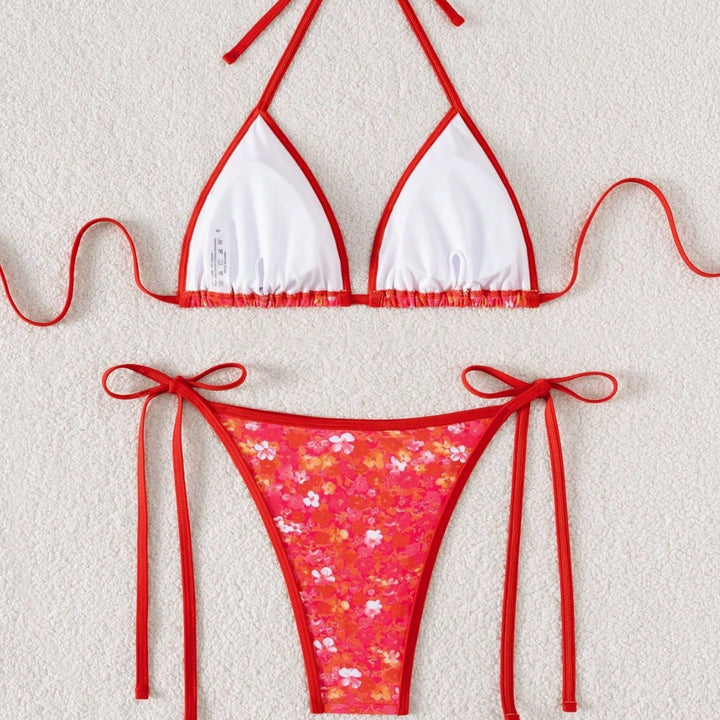 Damen verspielter Triangel-Bikini mit seitlichen Bindebändern Drune