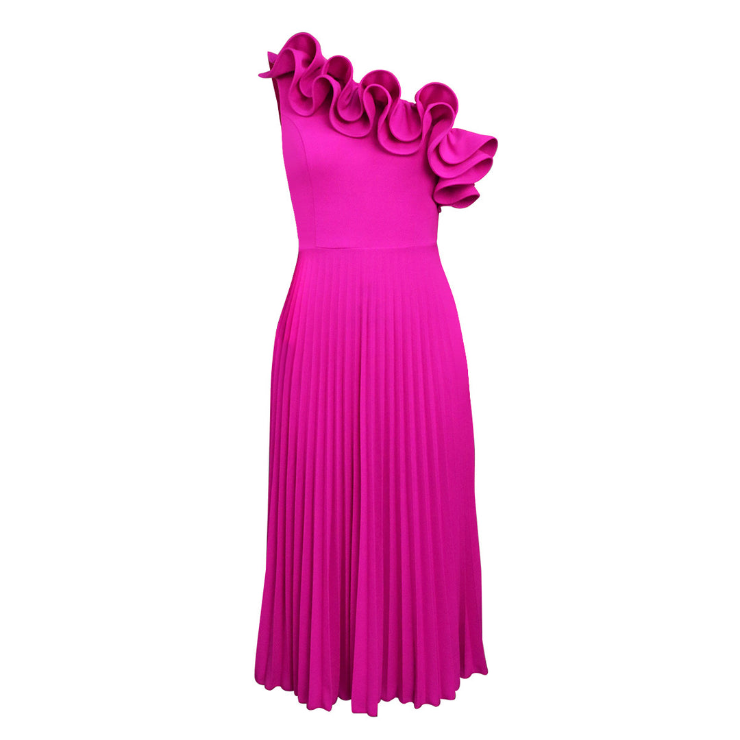 Damen Faltendes Maxikleid mit asymmetrischem Ausschnitt und Rüschen Drune