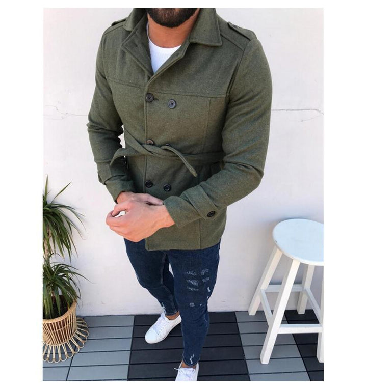 Herren modischer Trenchcoat mit doppelter Knopfreihe und taillierbarem Gürtel Drune