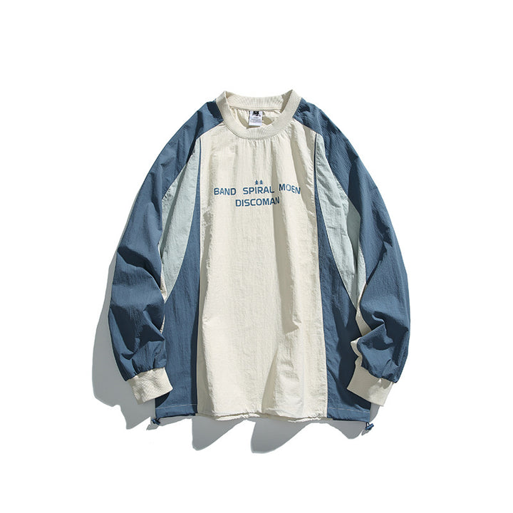 Unisex Weitgeschnittenes Colorblock-Langarmshirt aus leichter Nylon-Mischung mit Raglanärmeln und Brustprint Drune