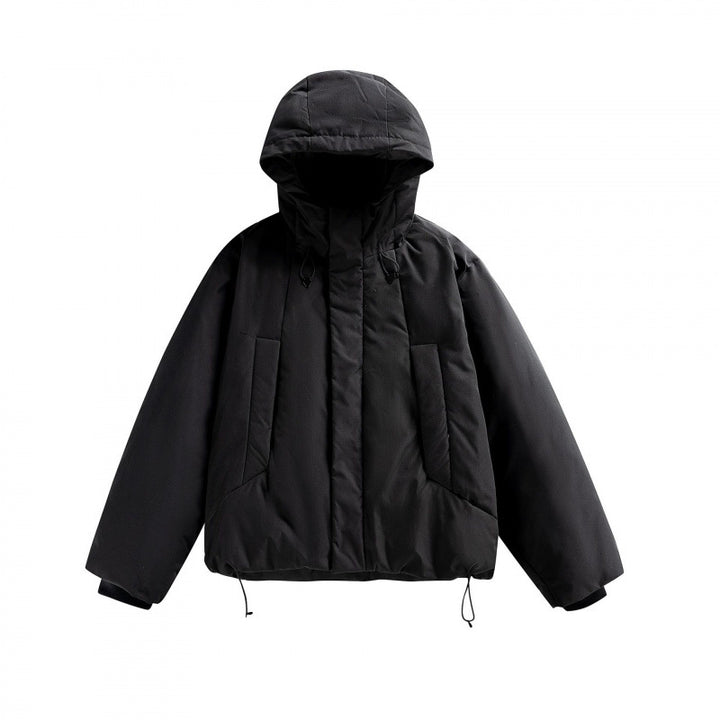 Unisex Kurze wattierte Kapuzen-Übergangsjacke im Boxy-Cut mit hohem Stehkragen Drune