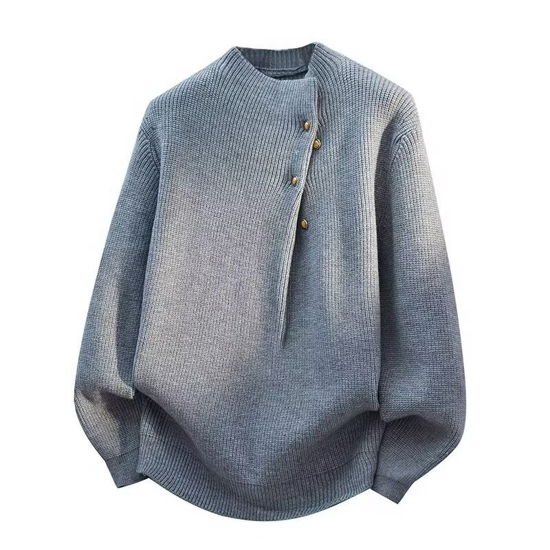 Damen Modischer Stehkragenpullover mit Knopfdetails Drune