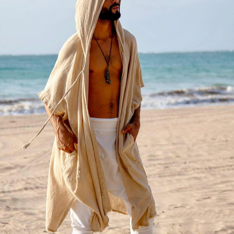 Herren Kapuzen-Kaftan aus Leinen-Baumwoll-Mix Oversize mit Taschen Drune