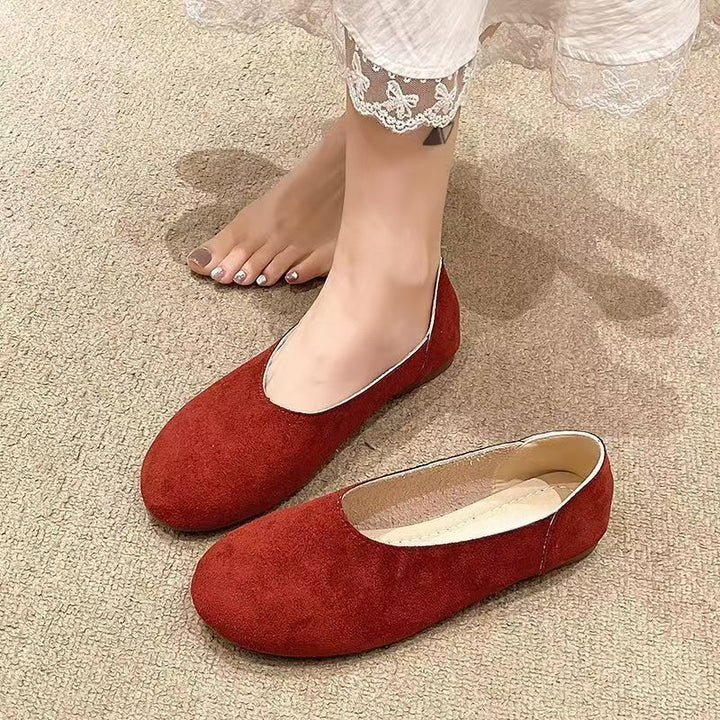 Damen Minimalistische Wildleder-Ballerina-Slipper mit gepolstertem Komfortfußbett Drune