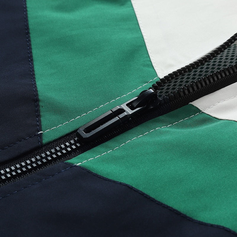 Herren Leichte Farbblock-Kapuzen-Übergangsjacke mit wasserabweisender Hülle, Kontrastpasse & Reißverschlusstaschen Drune