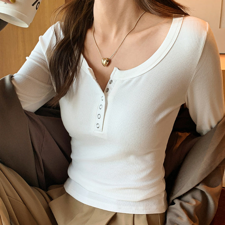 Damen Elegantes Langarmshirt mit Knopfleiste Drune