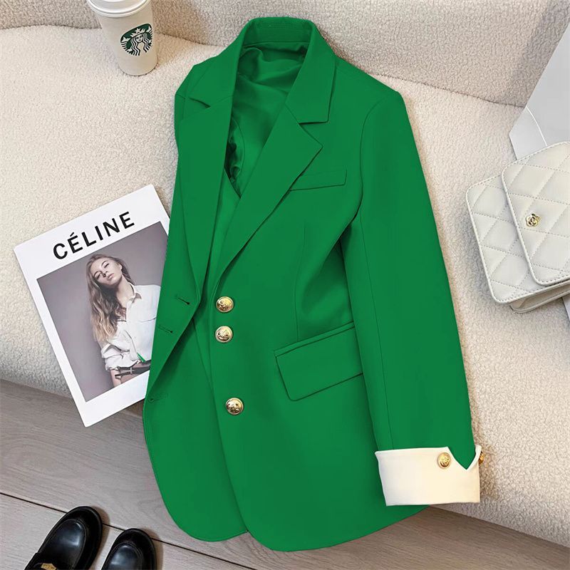 Damen Eleganter Blazer mit Goldknopfdetails Drune