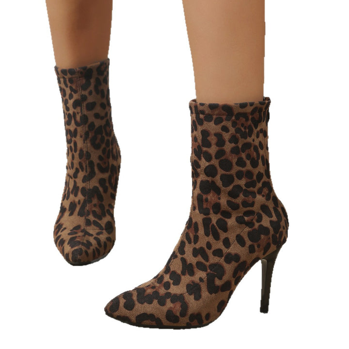 Damen Elegante Wildleder Stiefeletten mit Leopardenmuster Drune
