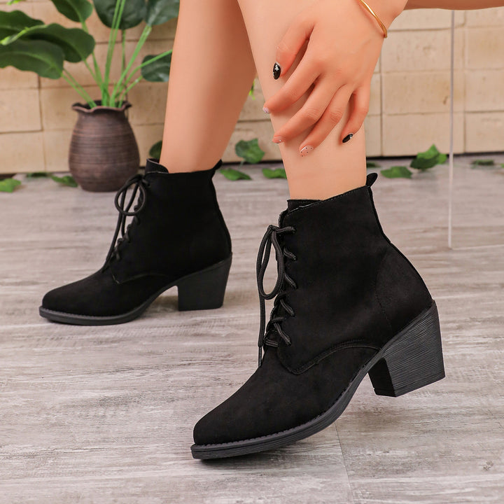 Damen Modische Wildleder Stiefeletten mit Blockabsatz Drune