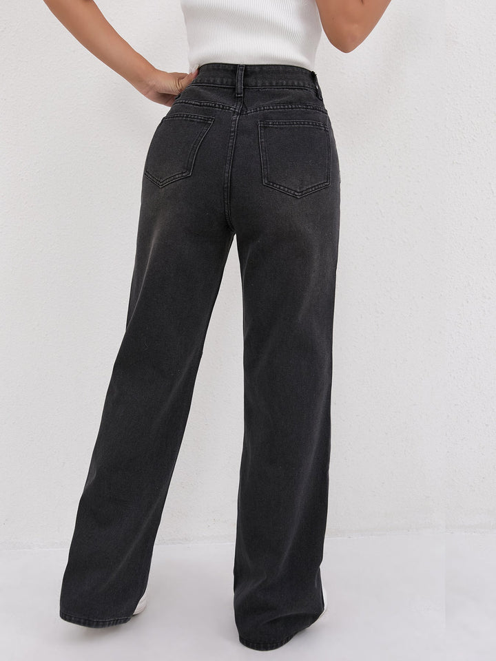 Damen Weite Hochtaillen-Jeans mit einzigartigen Nahtdetails und lässigem Schnitt Drune
