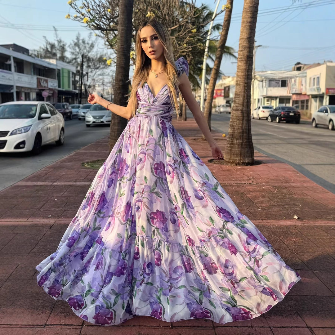 Damen Maxikleid mit luftigen Rüschendetails und ausgefallenem Wickeldesign Drune
