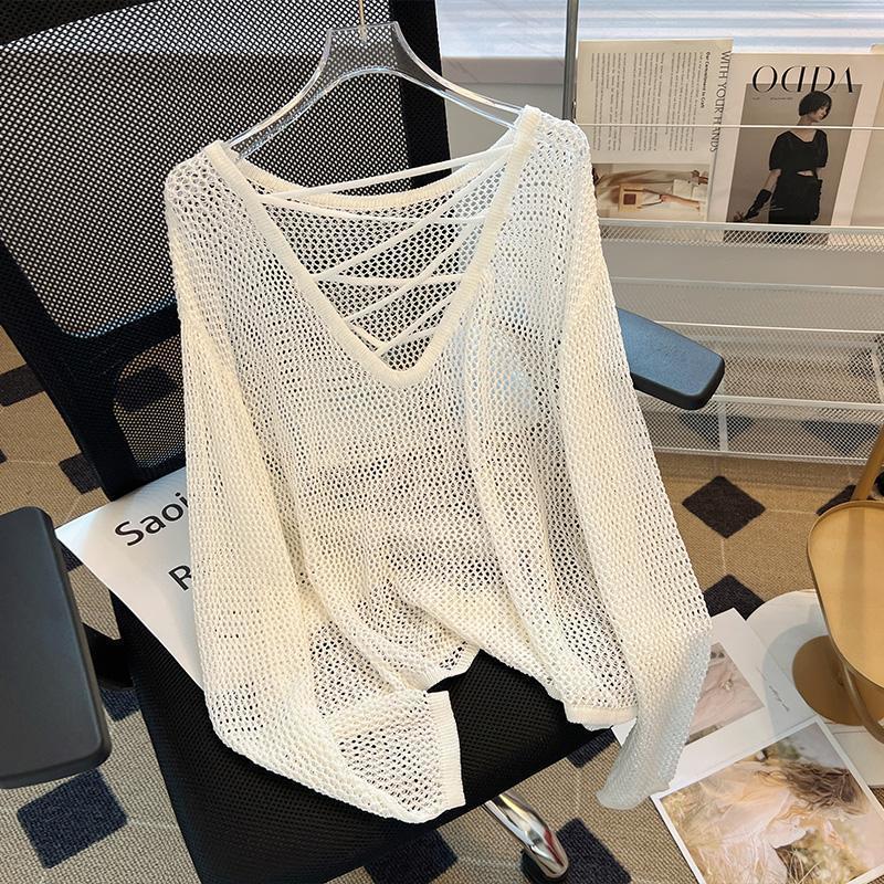 Damen Netzpullover mit offenem Schnitt und tiefem V-Ausschnitt Drune