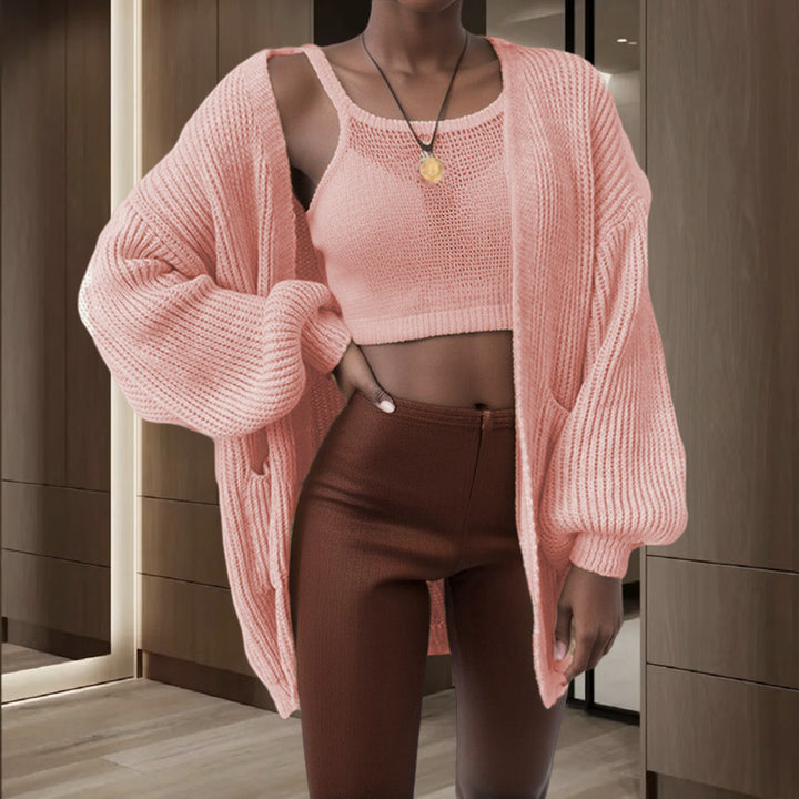 Damen Grobstrick-Cardigan mit voluminösen Ärmeln und praktischen Taschen Drune
