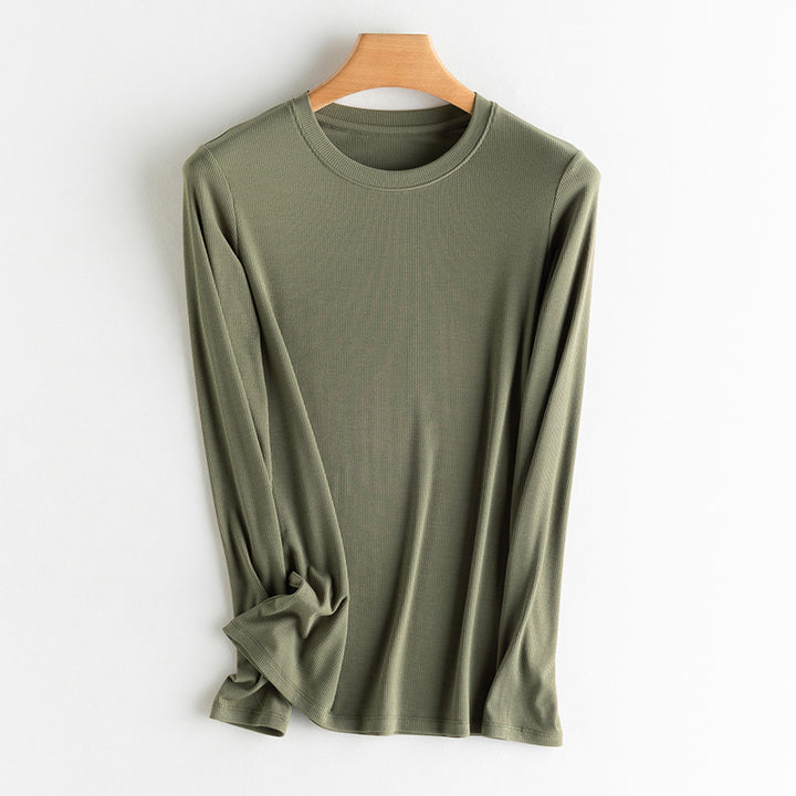 Damen Langarm-Feinrippshirt aus weichem Modal-Baumwollmix mit Rundhalsausschnitt Drune