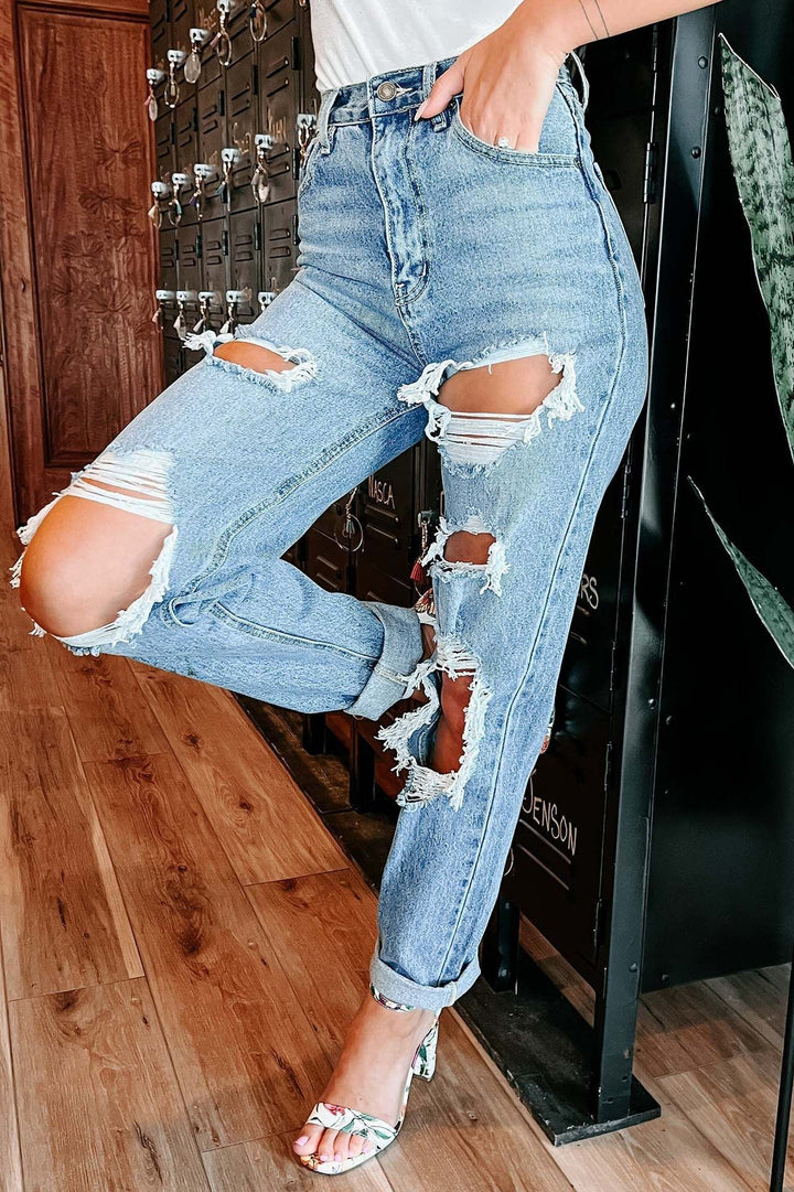 Damen Ripped High-Waist Jeans im lässigen Boyfriend-Schnitt Drune