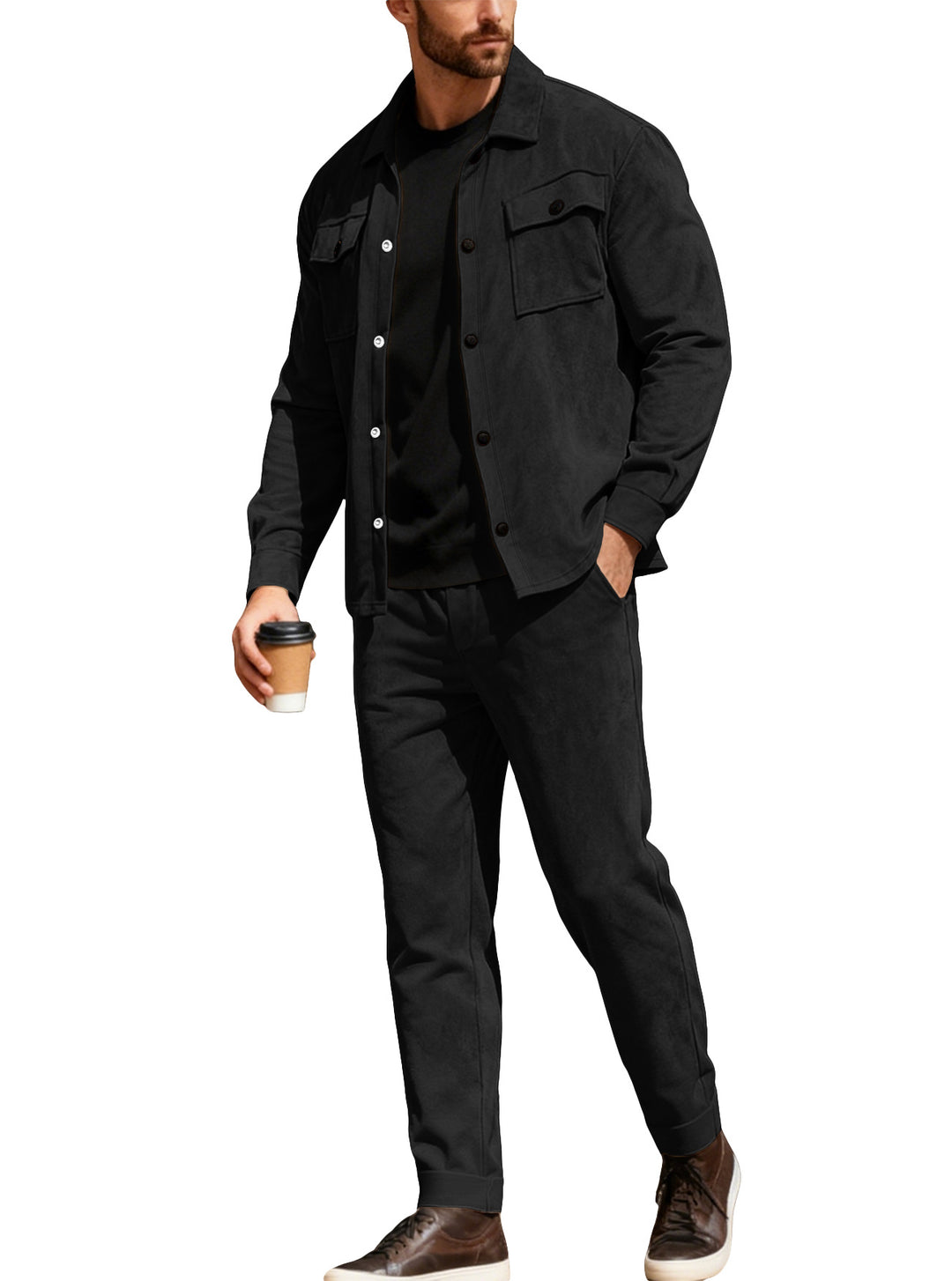 Herren nan Shirtjacke mit Pattentaschen und gerade geschnittene Chinohose Drune