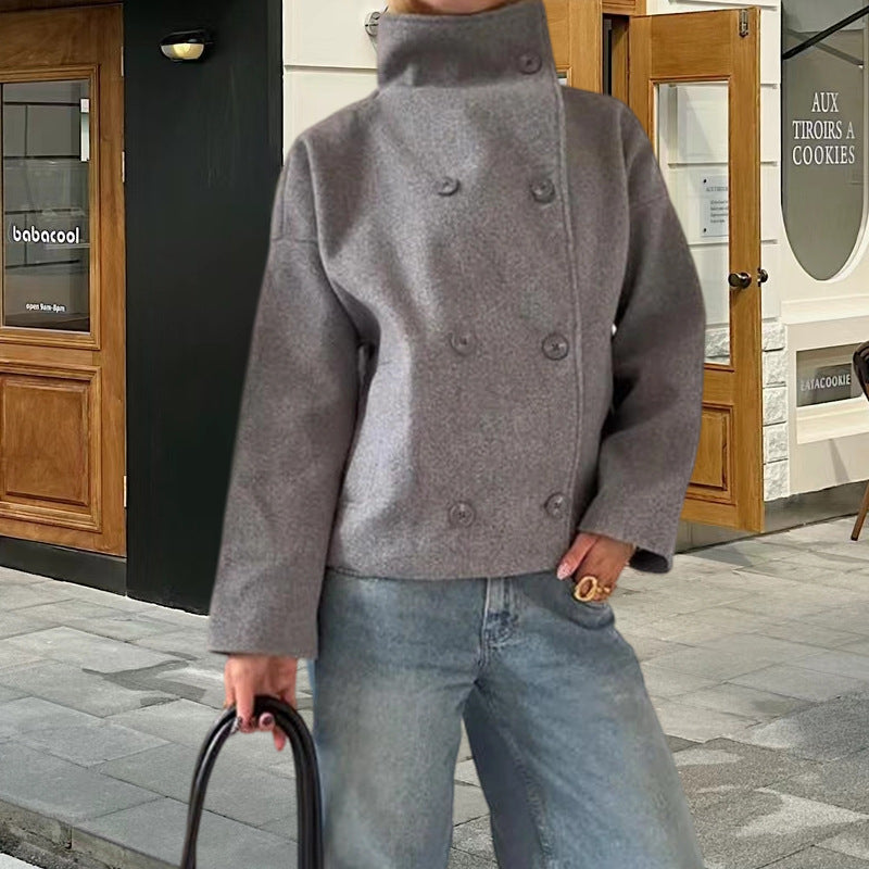 Damen oversized Cropped-Jacke mit hohem Kragen und ausgefallenem Ärmel Drune