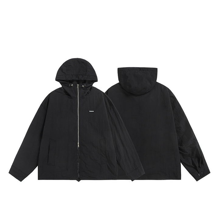 Unisex Ultraleichte Packbare Kapuzenjacke im Boxy-Relax-Schnitt mit Zwei-Wege-Metallreißverschluss Drune
