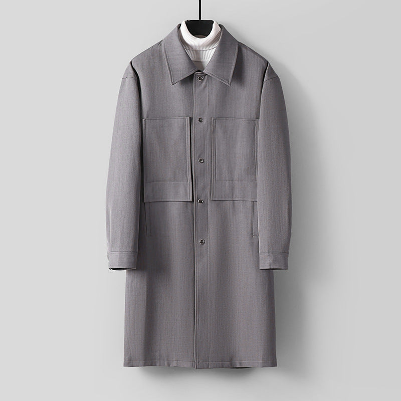 Herren Longline-Mantel mit Hemdkragen und aufgesetzten Taschen Drune