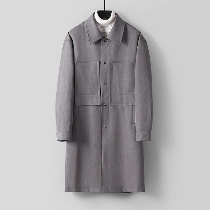 Herren Longline-Mantel mit Hemdkragen und aufgesetzten Taschen Drune