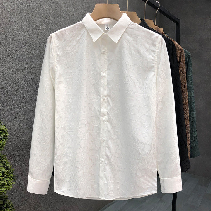 Herren Langärmeliges Jacquard-Hemd mit feinem Blumenrelief und Kentkragen Drune