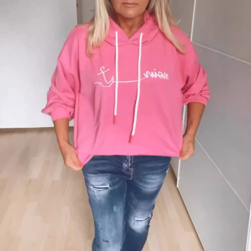 Damen lässiger Kapuzenpullover mit modernem Schriftaufdruck und praktischen Taschen Drune