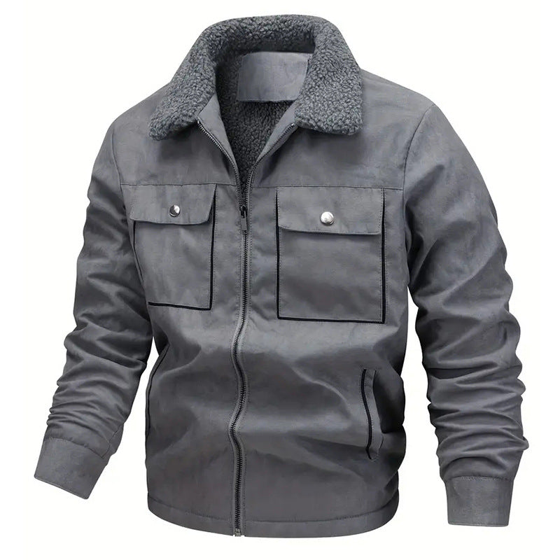 Herren nan gefütterte Pilotjacke mit Teddyfell-Innenfutter, Brustklappen und durchgehendem Reißverschluss Drune