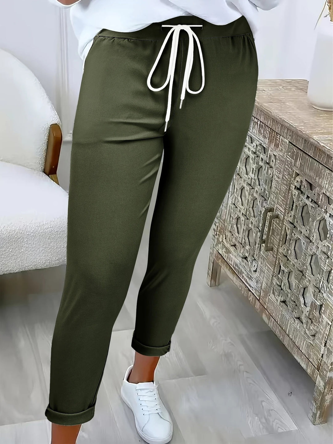 Damen Schmale Jogginghose mit hohem Komfortbund, Kordelzug und schmalem Knöchelabschluss Drune