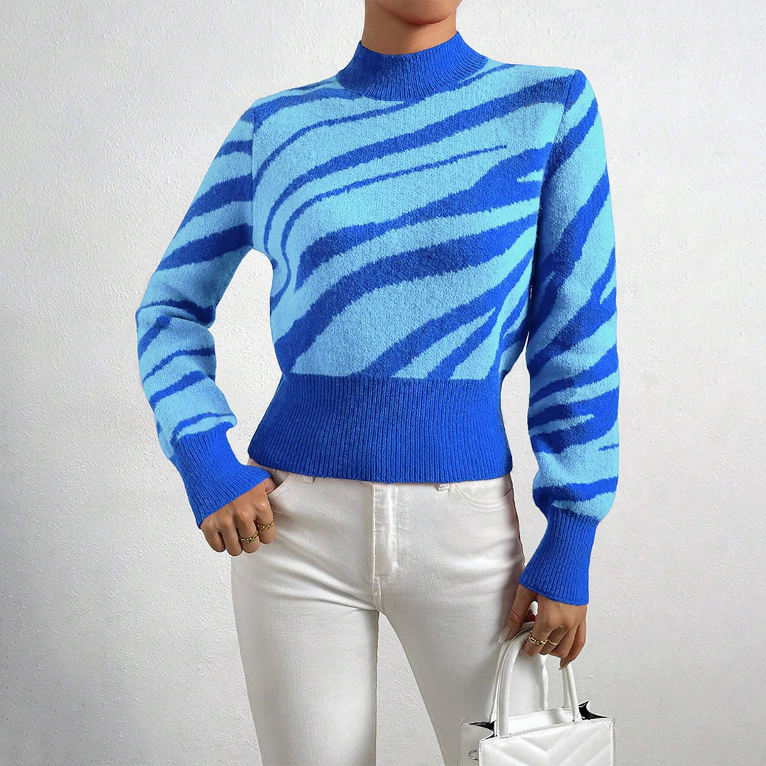 Drune | Strickpullover - Normale Passform - Semi-hoher Kragen - Zebra-Muster - Gerippte Kanten