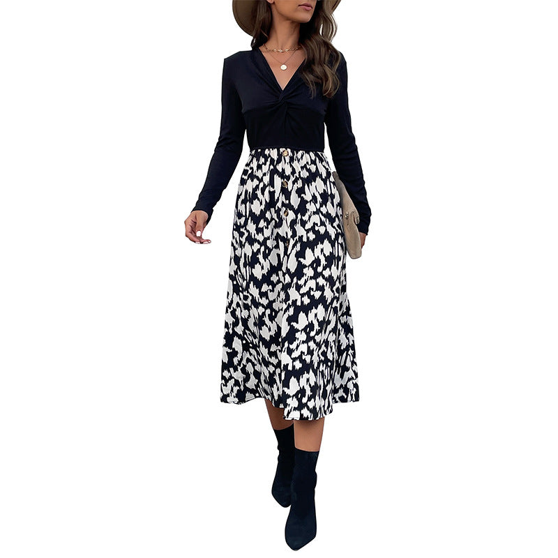 Damen Elegantes Wickelkleid mit langem Arm und floralem Rock Drune