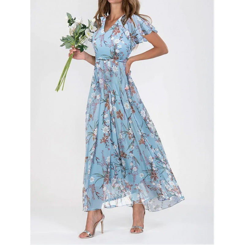 Damen Maxikleid mit eleganten Rüschendetails und floralem Design Drune