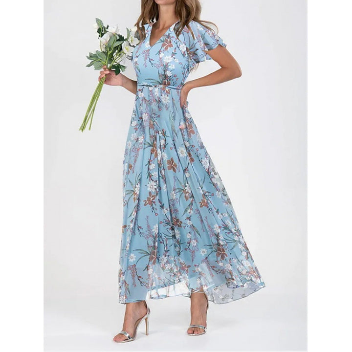 Damen Maxikleid mit eleganten Rüschendetails und floralem Design Drune