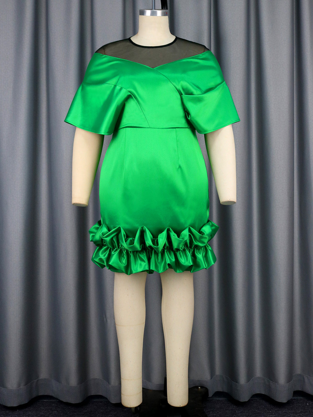 Damen elegantes Kleid mit asymmetrischem Volant und Rüschenabschluss Drune