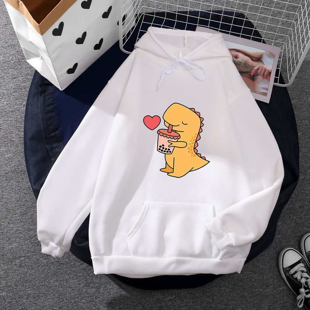 Damen nan niedlicher Kapuzenpullover mit Kängurutasche, oversized Schnitt und Bubble‑Tea Corgi-Print Drune