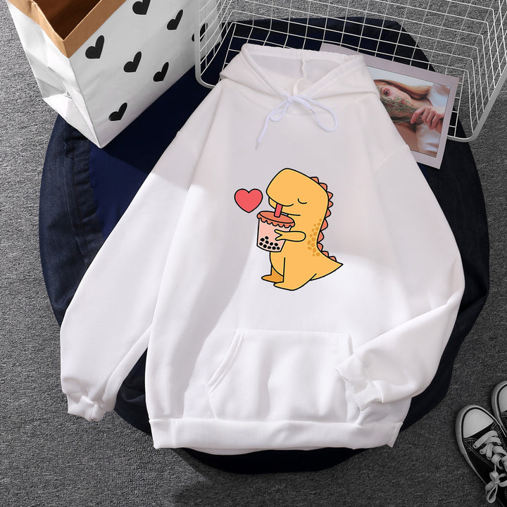 Damen nan niedlicher Kapuzenpullover mit Kängurutasche, oversized Schnitt und Bubble‑Tea Corgi-Print Drune